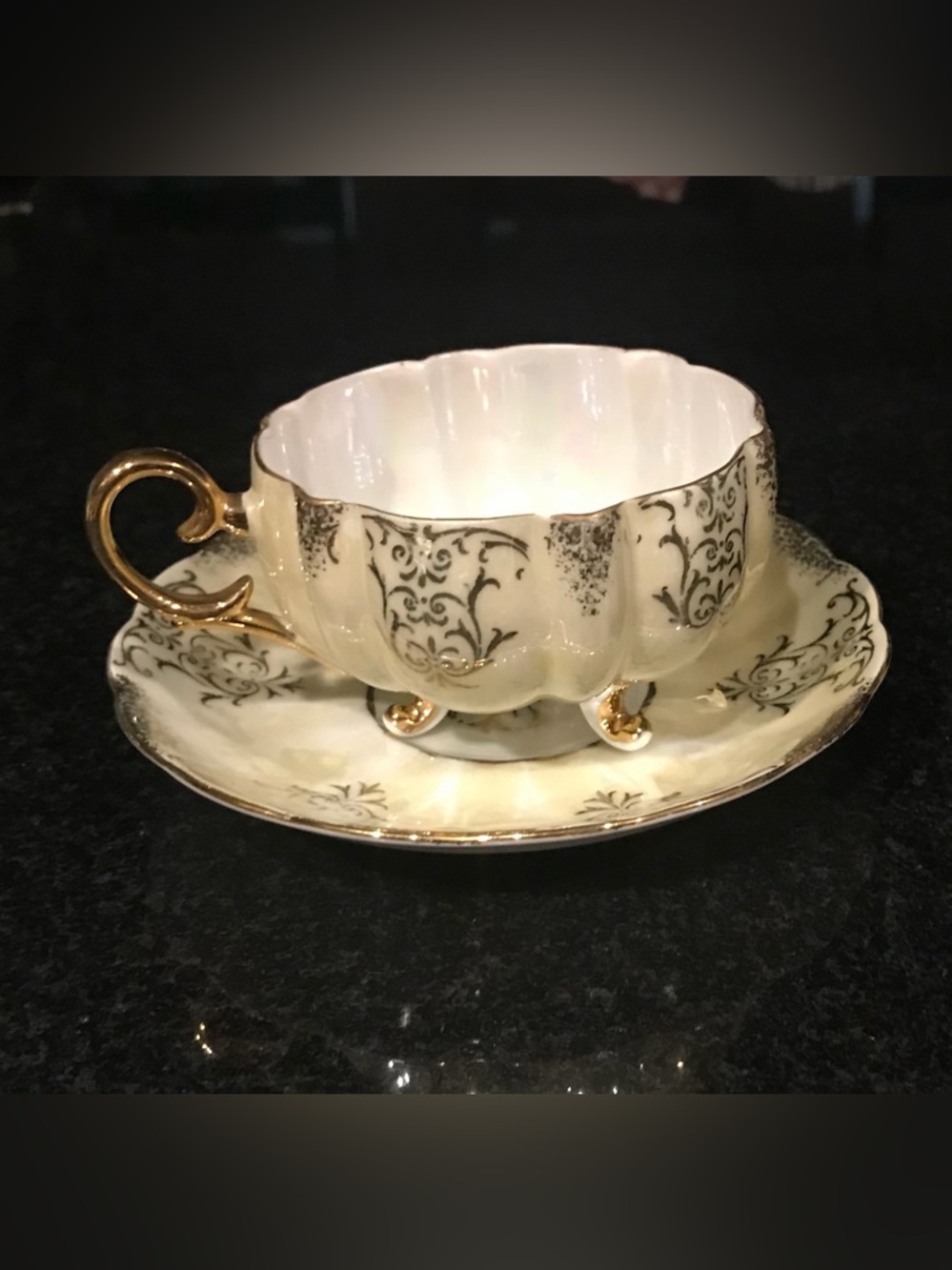 Royal Halsey Yellow Iridescent Lusterware Vintage Teacup and Saucer Set